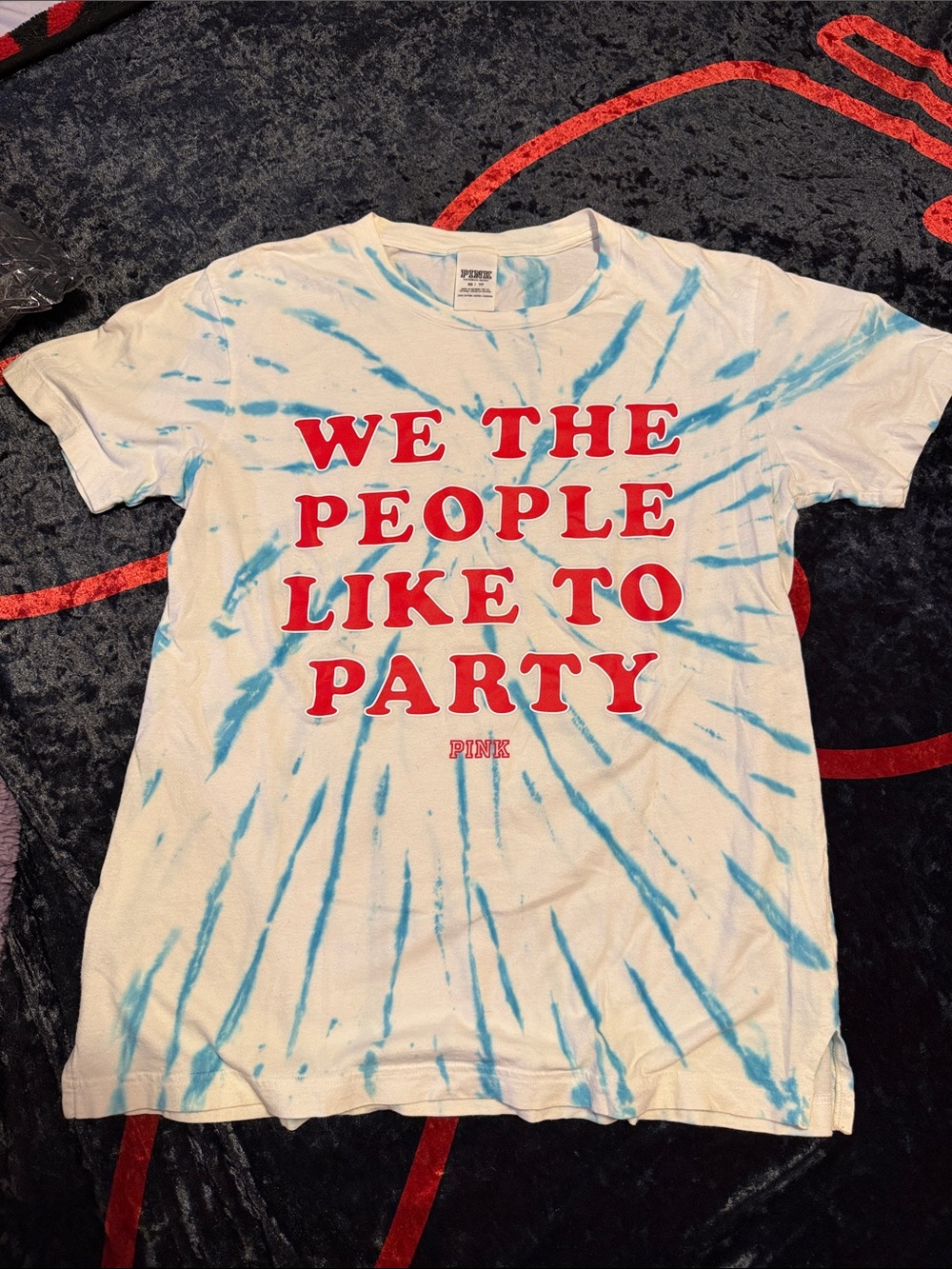 PINK White & Blue Tie-Dye 'We The People Like To Party' Graphic Tee